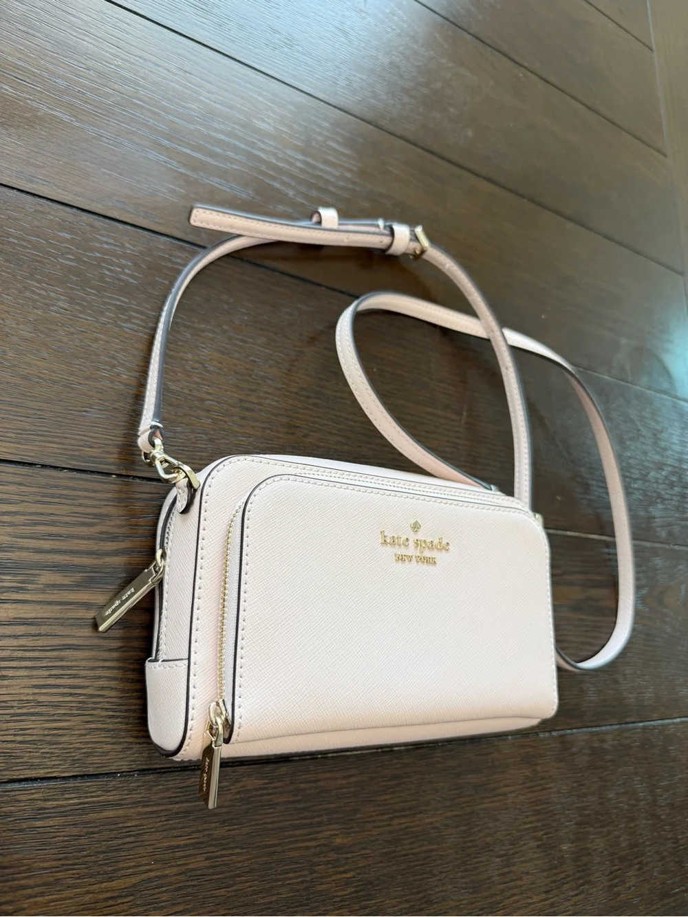 Kate Spade Light Pink Staci Dual Zip-Around Mini Saffiano Leather Crossbody Bag